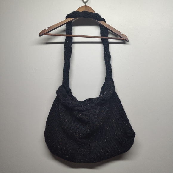 Hand Knit Bohemian Shoulder Bag Dark Gray Open Braided Strap Every Day Casual - Picture 5 of 5